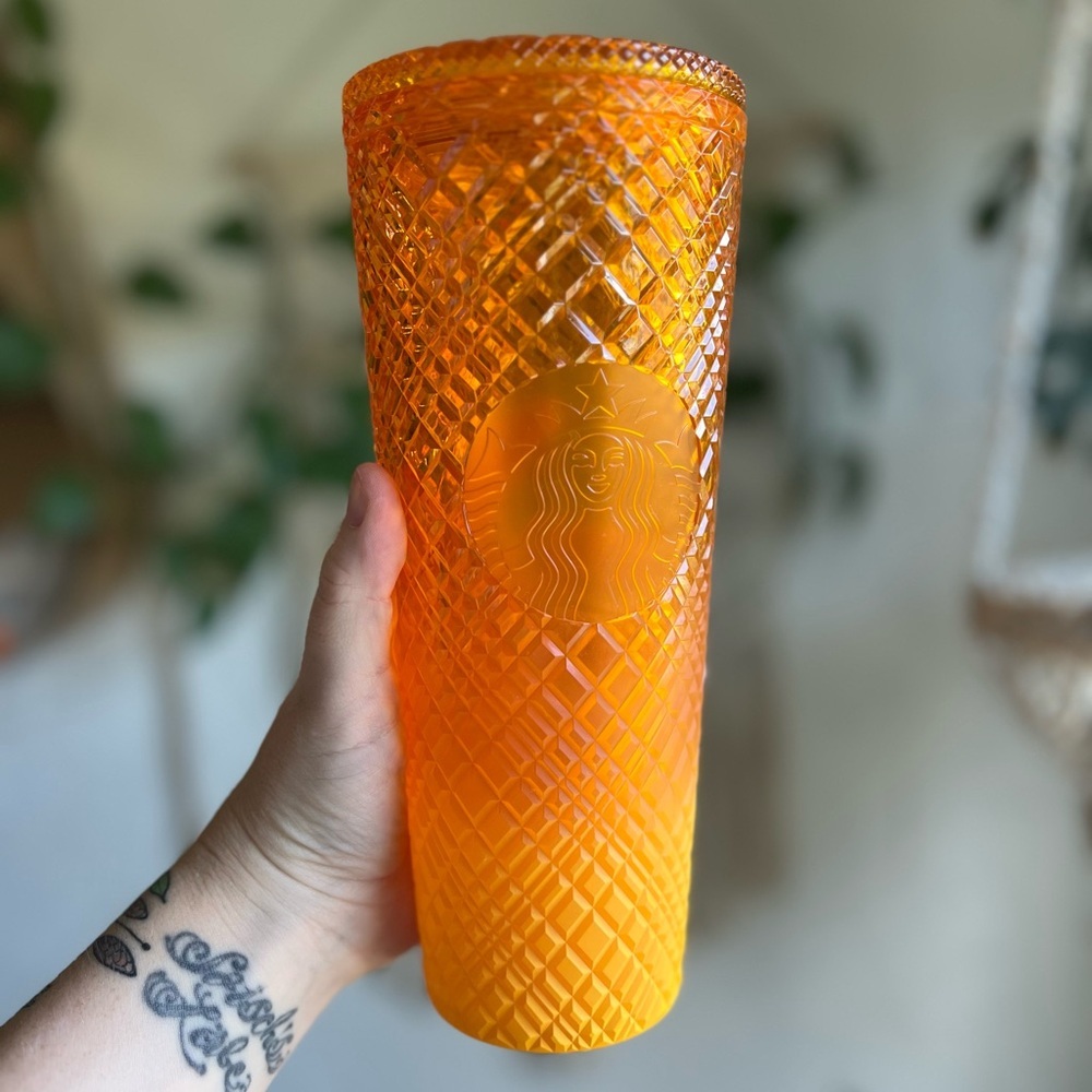 ☀️ Starbucks Summer 2022 Orange Yellow Jeweled Cold Cup Tumbler 24oz Venti